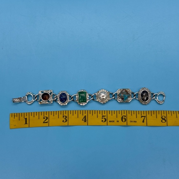 VINTAGE Sarah Coventry Silver Tone Faux Gemstone Cabochon Panel Bracelet - Picture 6 of 7